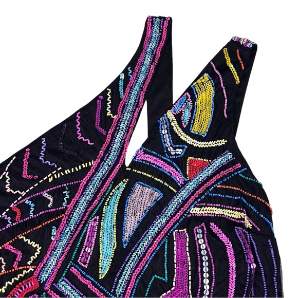 ASOS NEON BEAD EMBELLISHED ART DECO GEOMETRIC ONE SHOULDER PARTY ROMPER JUMPSUIT - Picture 8 of 16